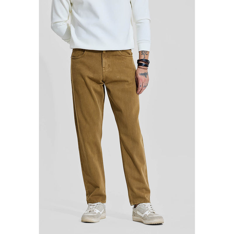 Snitch Men Brown Cotton Mid Waist Jeans (34)