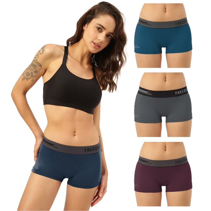 FREECULTR Women Boyshorts Micromodal XPAT Waistband Airsoft AntiChaffing Multicolor (Pack of 4) (S)