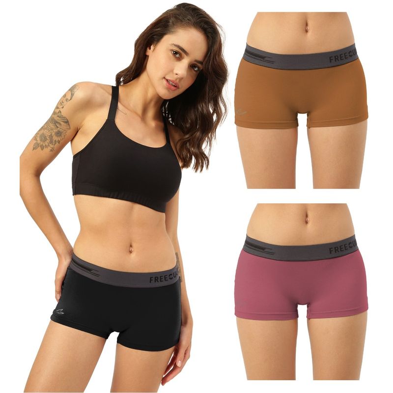 FREECULTR Boyshorts Micromodal XPAT Waistband Airsoft AntiChaffing Multicolor (Pack of 3) (M)