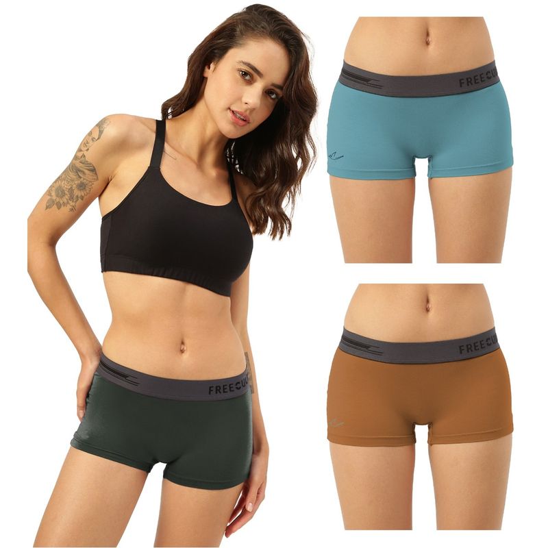 FREECULTR Boyshorts Micromodal XPAT Waistband Airsoft AntiChaffing Multicolor (Pack of 3) (M)