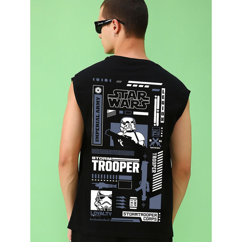 Bewakoof Official Star Wars Men's Black Storm Trooper Graphic Printed Oversized Vest (S)