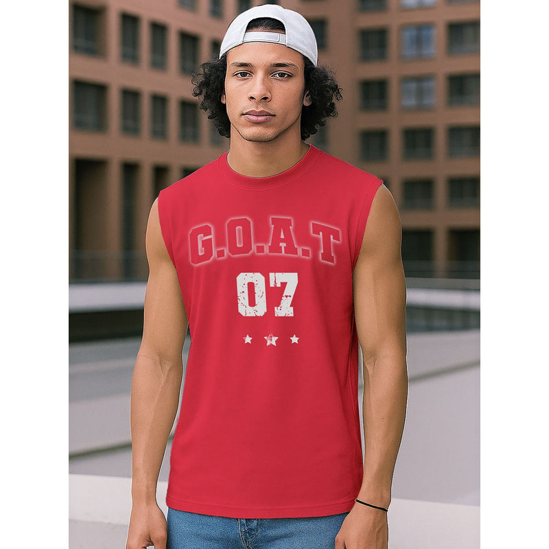 Bewakoof Men's Bold Red Goat 07 Typography Boxy Fit Vest (XL)