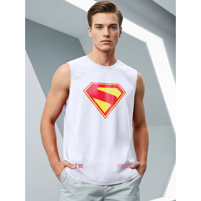 Bewakoof Official DC Men's White Superman Logo Graphic Printed Oversized Vest (M)
