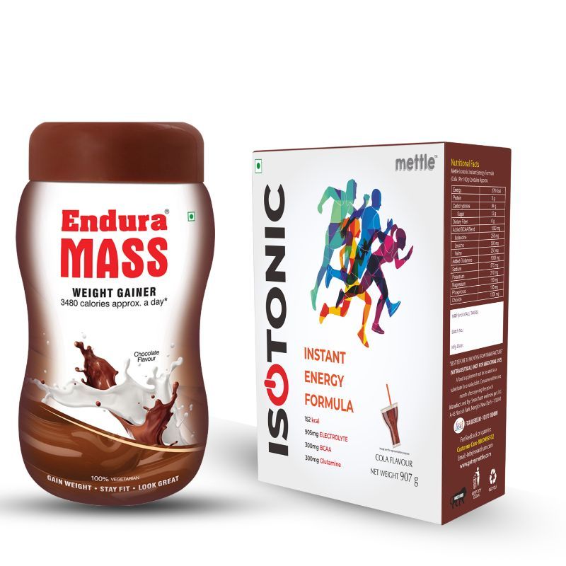 Buy Endura Mass Weight Gainer Chocolate Flavour With Mettle Isotonic