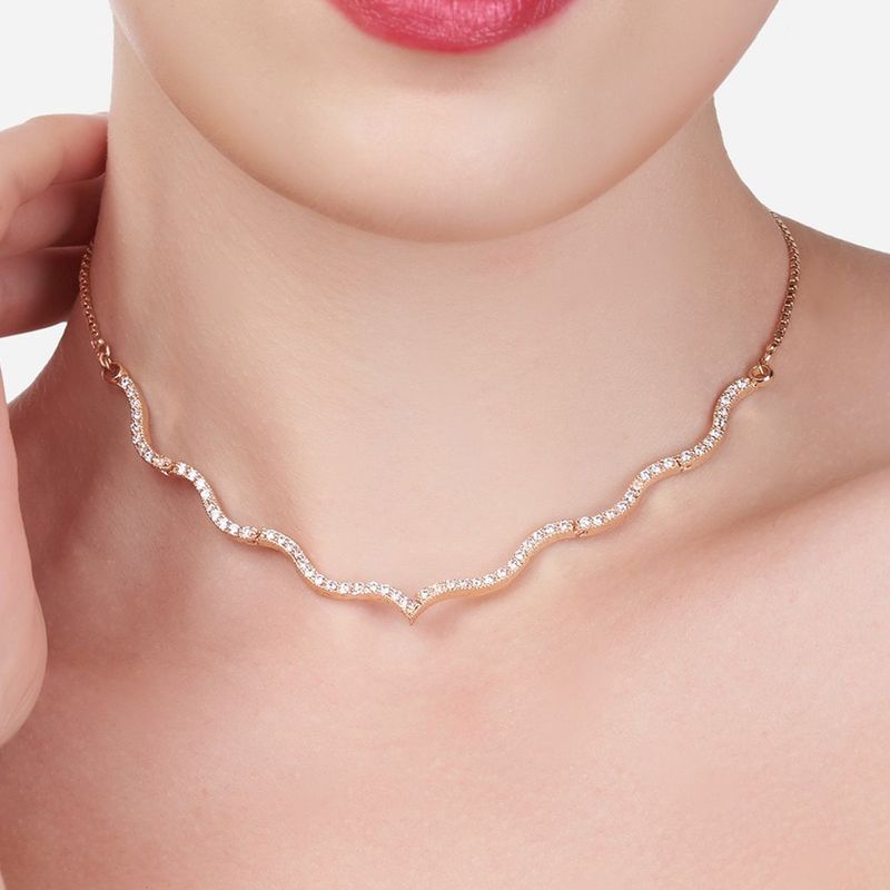 Buy Zaveri Pearls Rose Gold Contemporary Cubic Zirconia Sleek