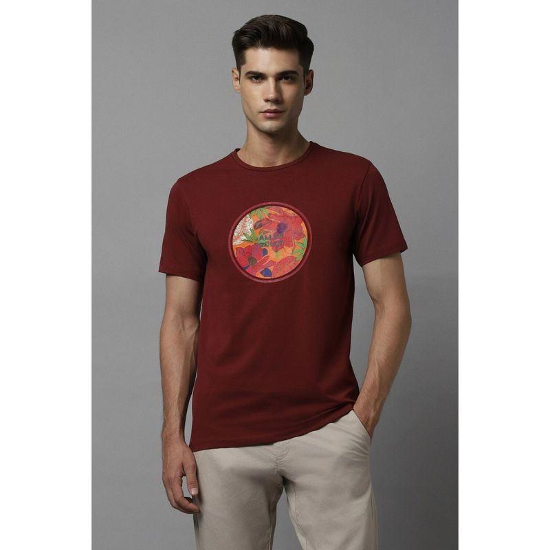 Allen Solly Mens Maroon Graphic Print Round Neck Graphic T-Shirt (L)