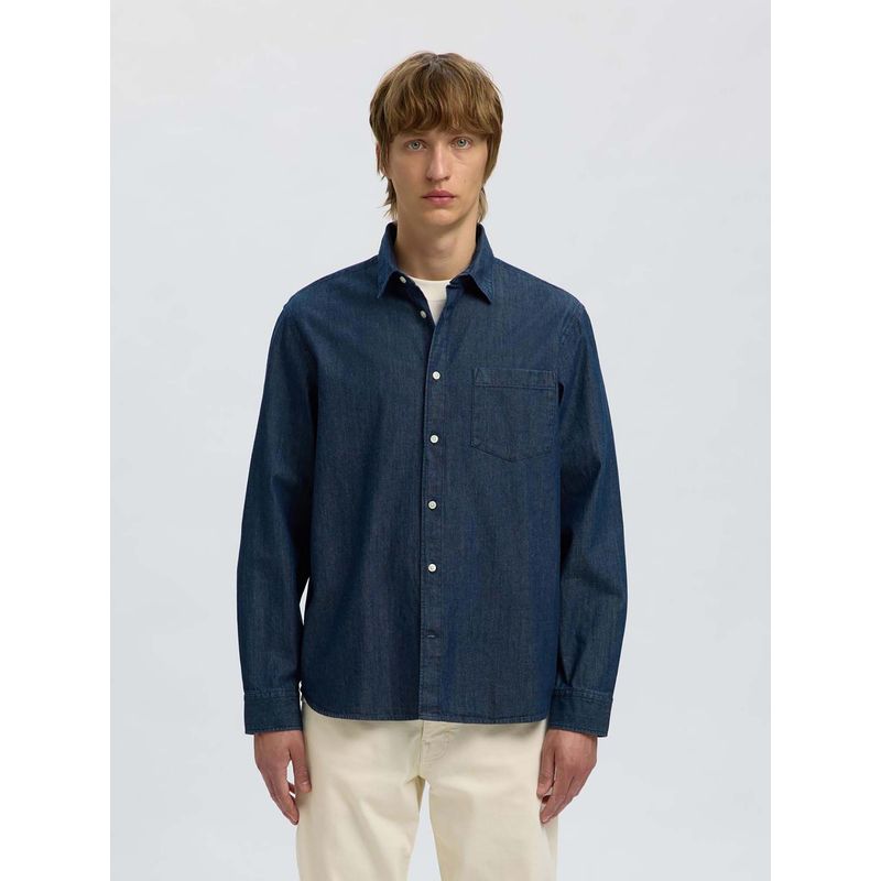 Selected Men Navy Blue Solid Casual Shirt (XS)
