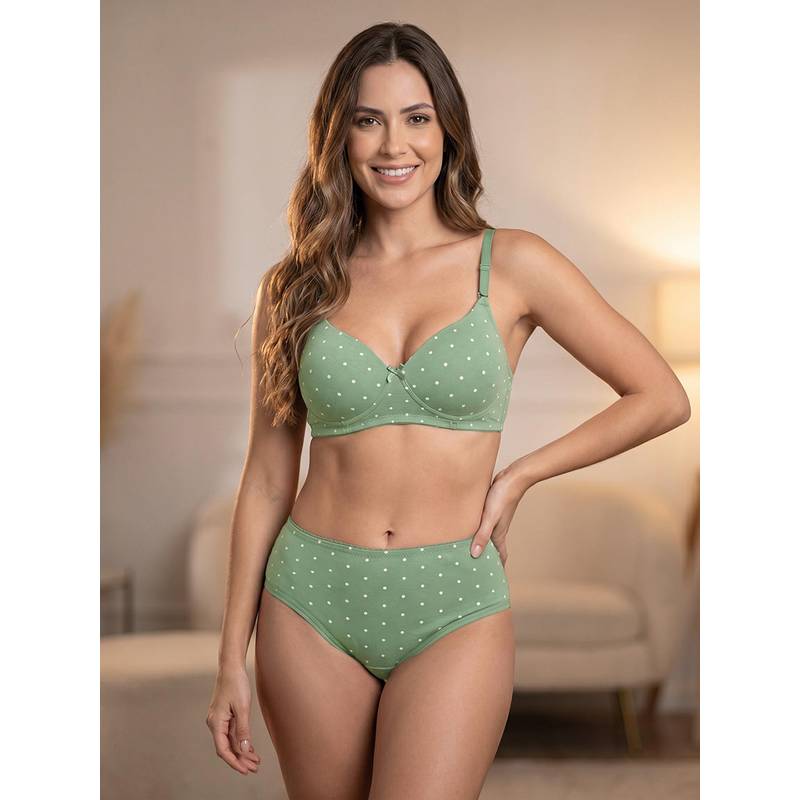 Clovia Polka Padded Non-Wired Multiway T-Shirt Bra and Panty (34B)