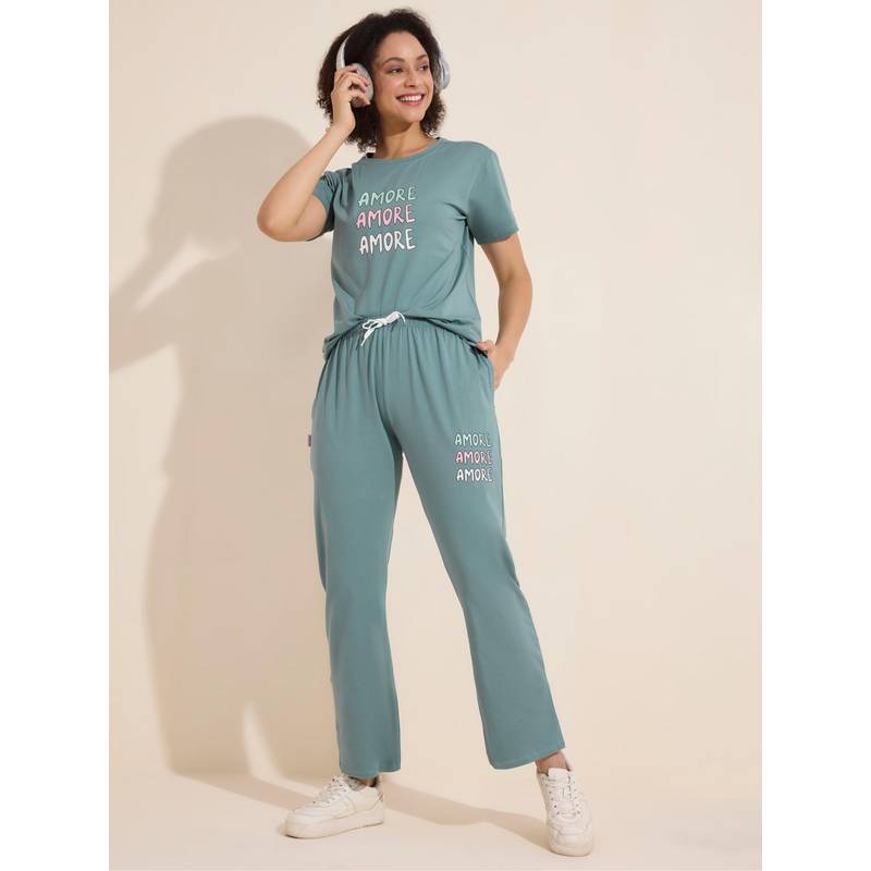 LOTIK Womens Green Cotton Solid Nightsuit (S)