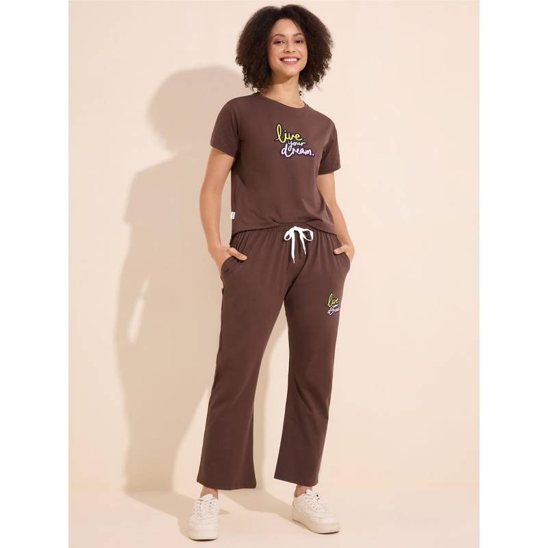 LOTIK Womens Brown Cotton Solid Nightsuit (S)