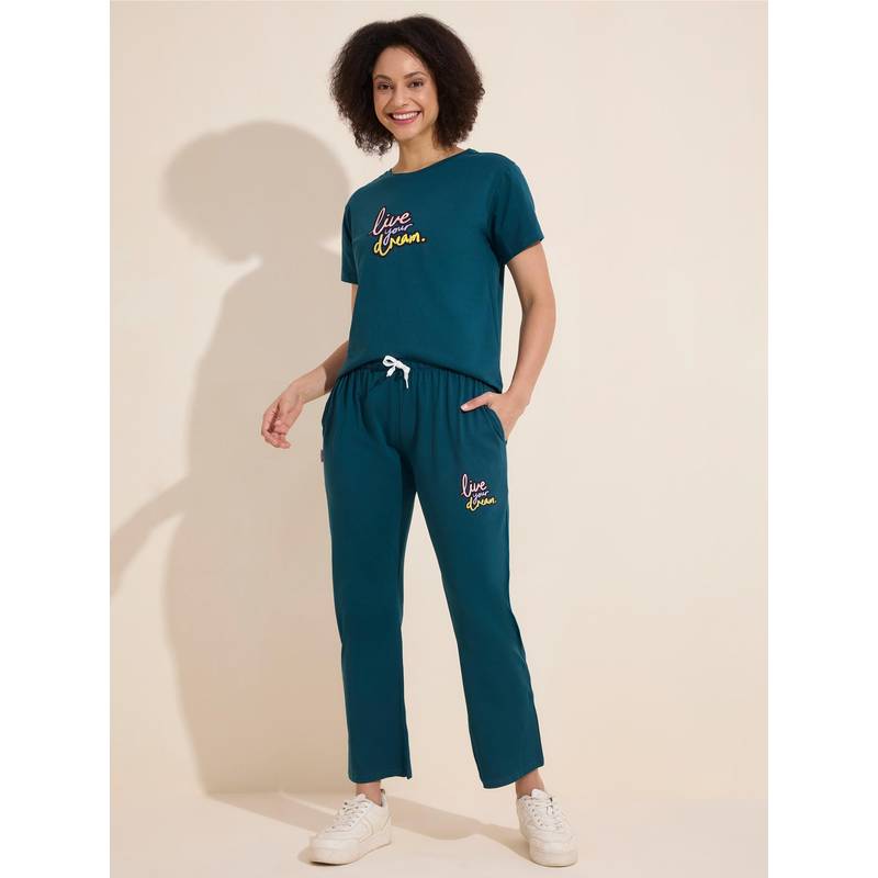 LOTIK Womens Teal Cotton Solid Nightsuit (S)