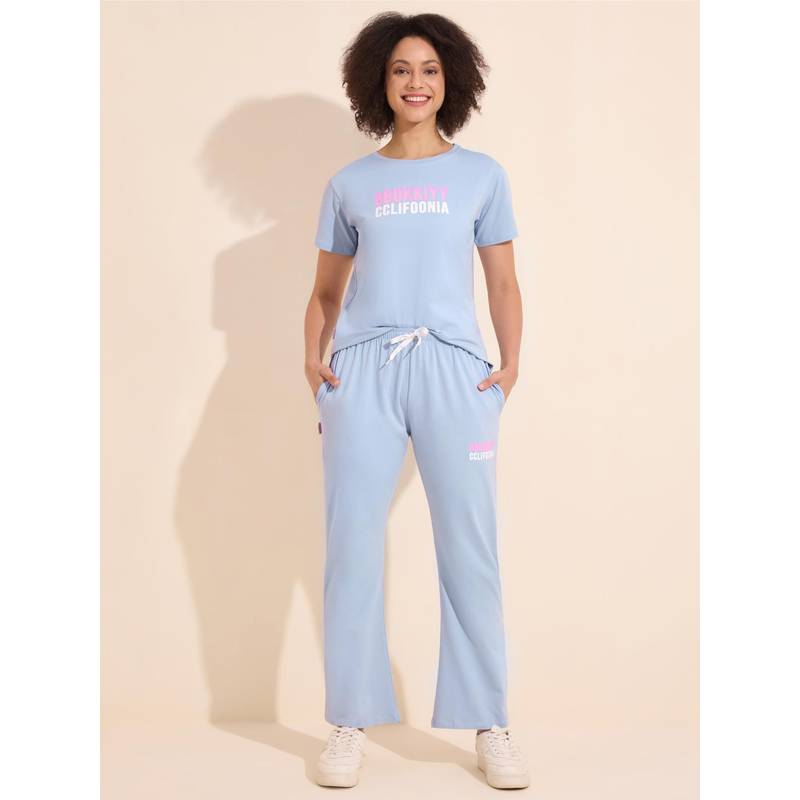 LOTIK Womens Blue Cotton Solid Nightsuit (M)