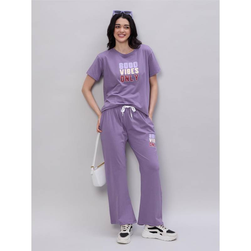 LOTIK Womens Purple Cotton Solid Nightsuit (M)