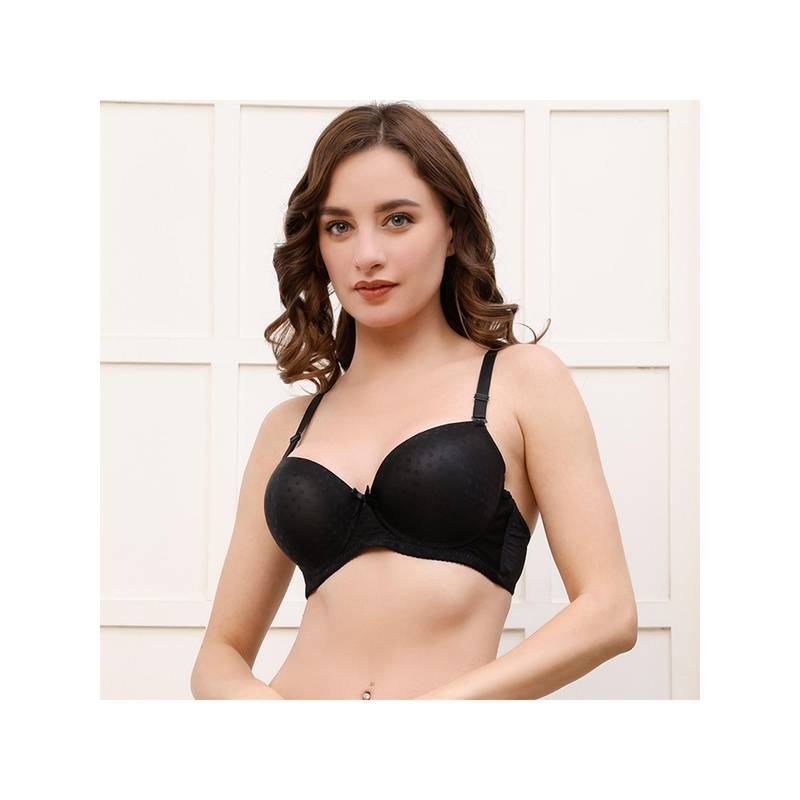 PrettyCat Womens Black Lightly Padded Underwire Polka Print T-Shirt Bra (34B)