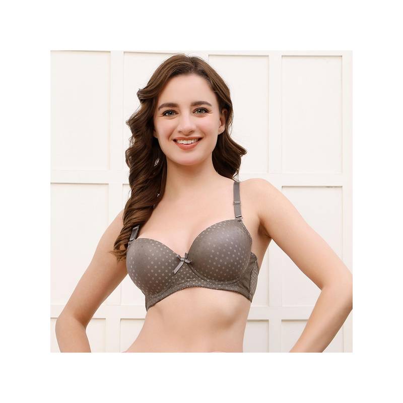 PrettyCat Womens Grey Lightly Padded Underwire Polka Print T-Shirt Bra (34B)