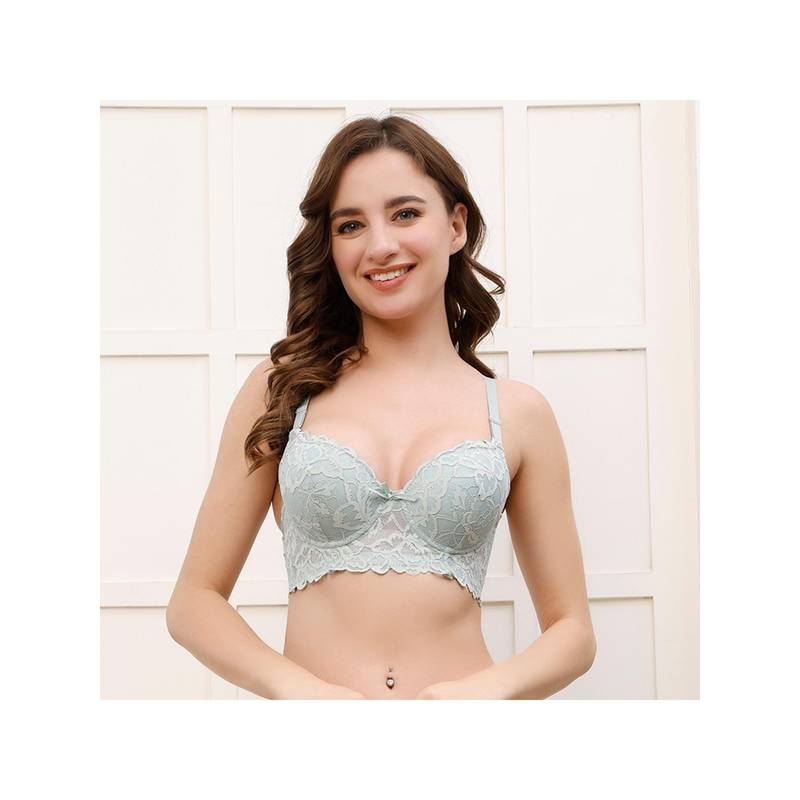 PrettyCat Womens Green Lightly Padded Underwire Floral Lace T-Shirt Bra (30B)