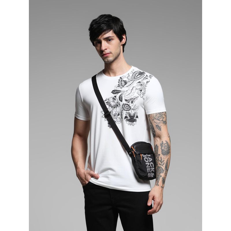 Jack & Jones White Cotton Slim Fit Floral T-Shirt (S)