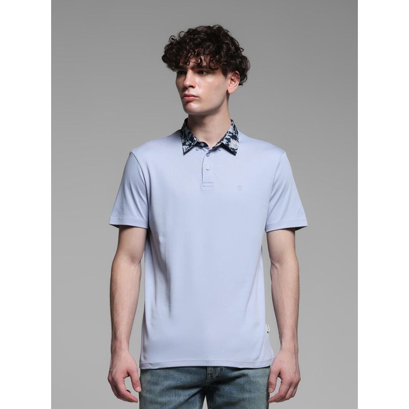 Jack & Jones Blue Cotton Regular Fit Floral Polo T-Shirt (L)