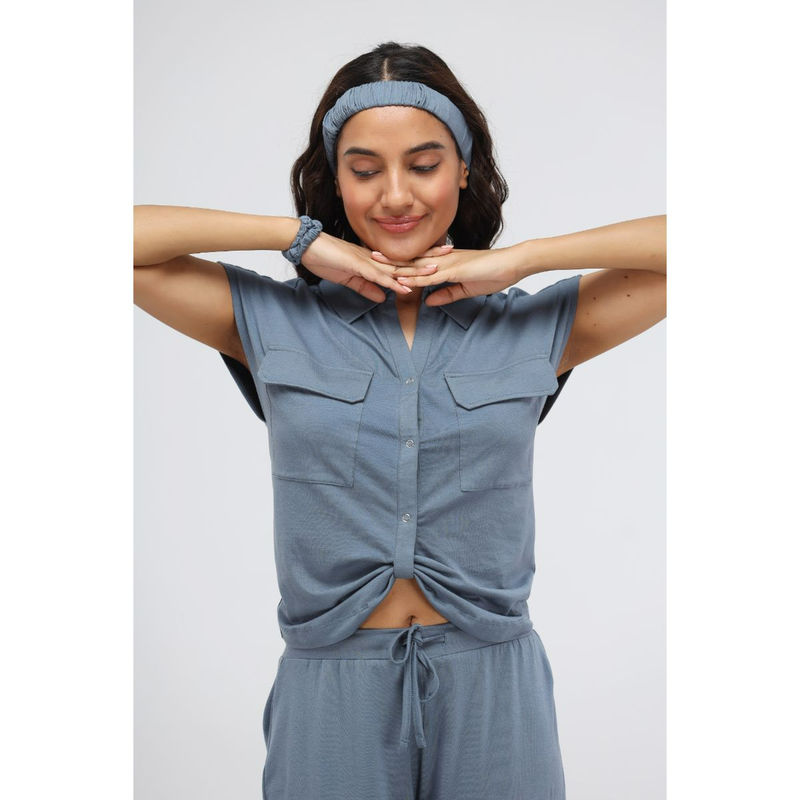 NeceSera China Blue Supima Collared Top (L)