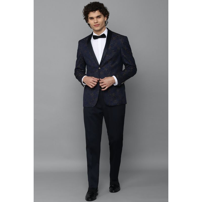 Allen Solly Men Navy Blue Slim Fit Print Formal Suit (Set of 2) Buy