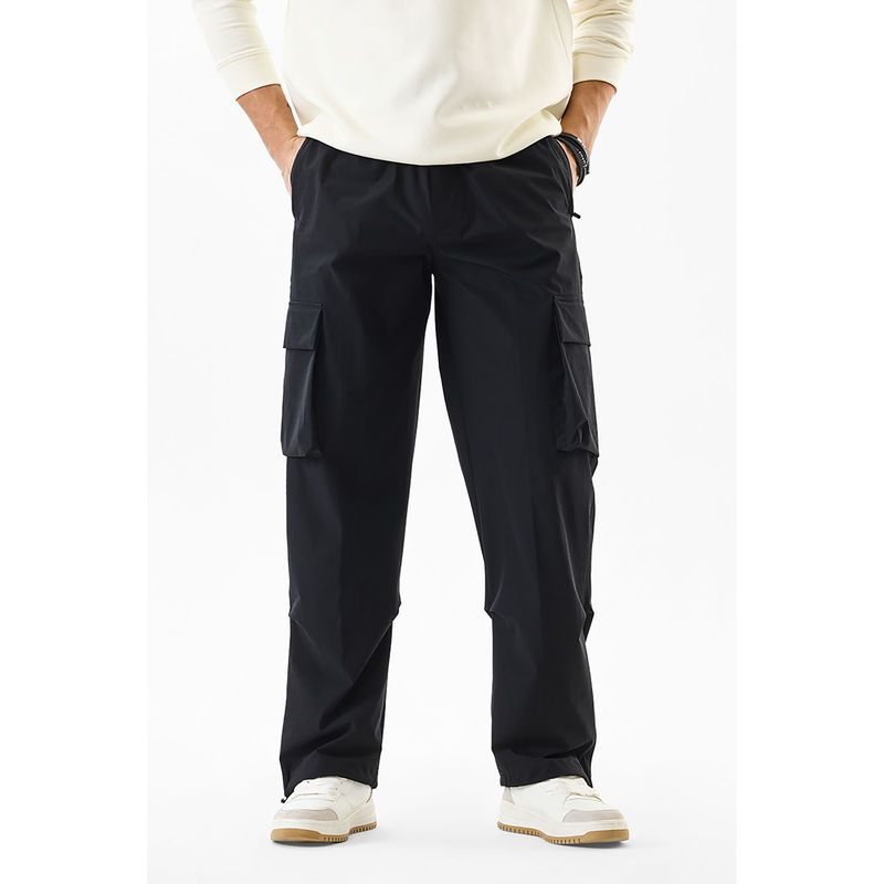 Snitch Black Solid Relaxed Fit Cargo Pant (36)
