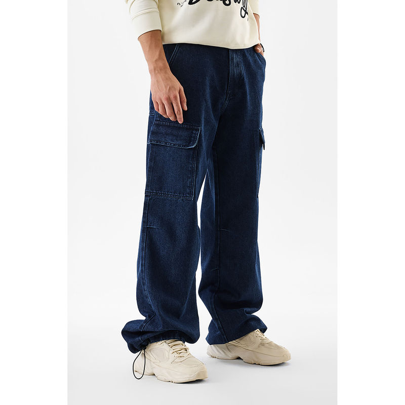 Snitch Blue Solid Loose Fit Cargo Pant (32)