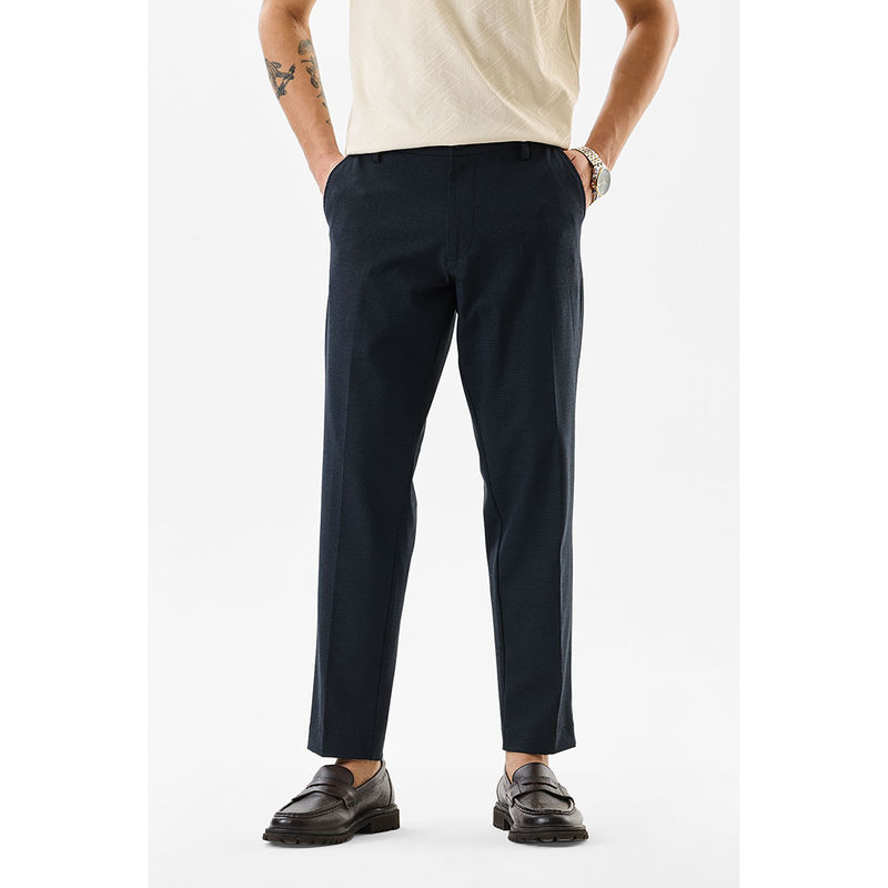 Snitch Navy Blue Solid Slim Fit Trouser (34)