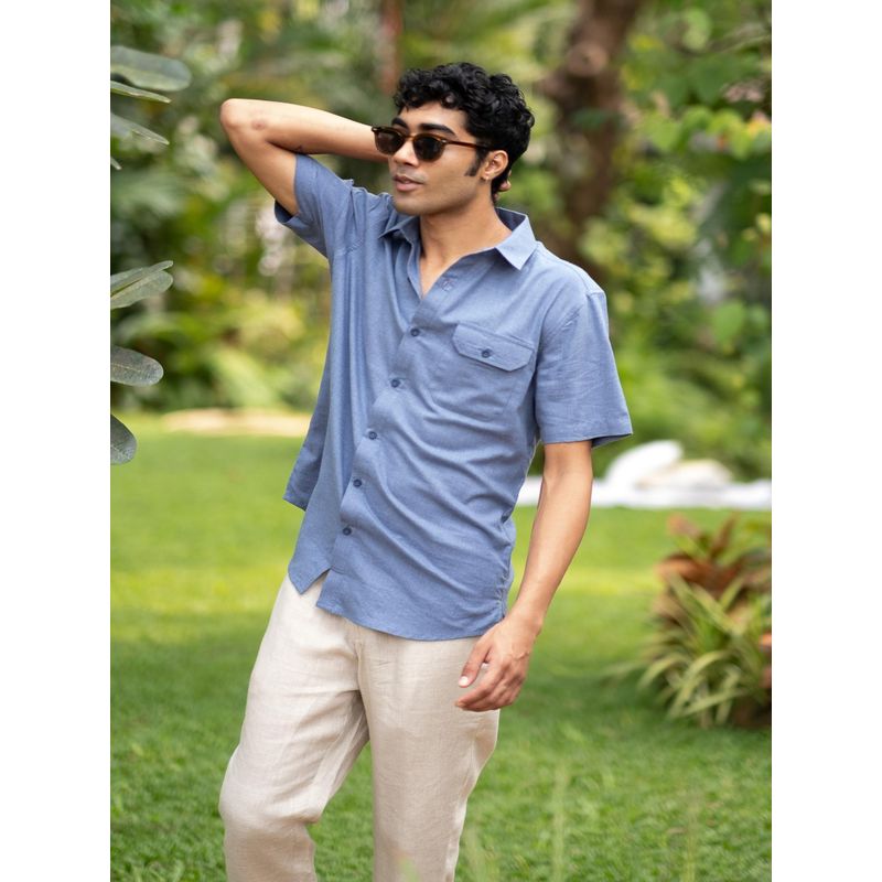 Creatures of Habit Egyptian Cotton Shirt | Short Sleeve Cornflower Blue (L)