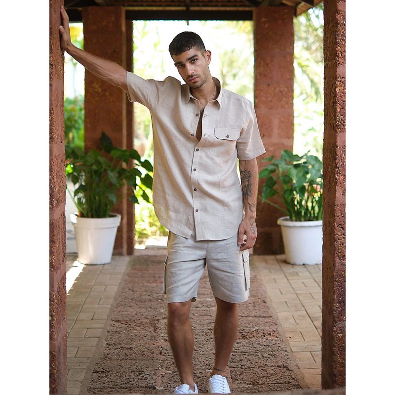 Creatures of Habit Short Sleeve Ginger Linen Shirt (S)