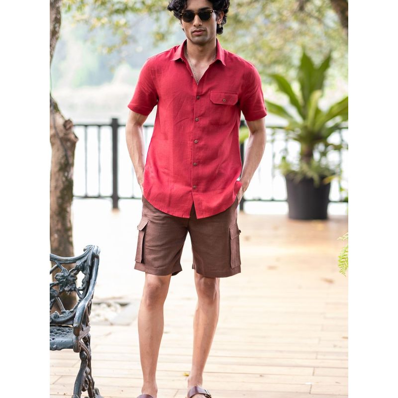 Creatures of Habit Linen Shirt Short Sleeve Indian Red (L)