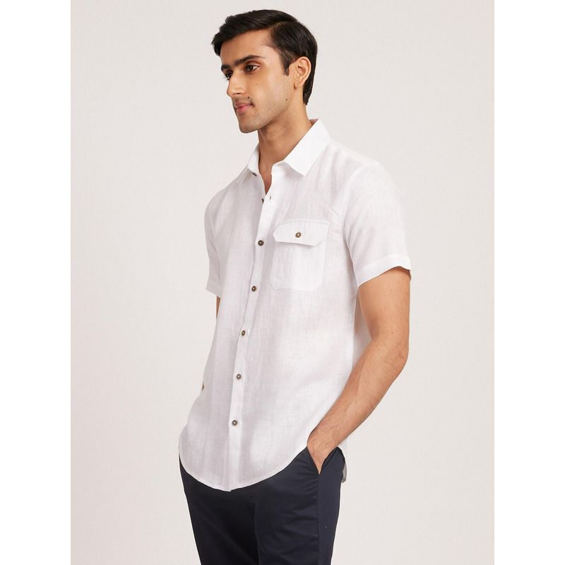 Creatures of Habit Short Sleeve Pearl White Linen Shirt (M)