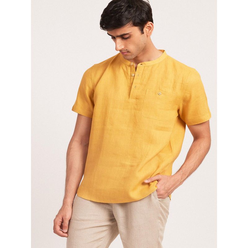Creatures of Habit Linen Bandhgala Shirt Mustard (S)