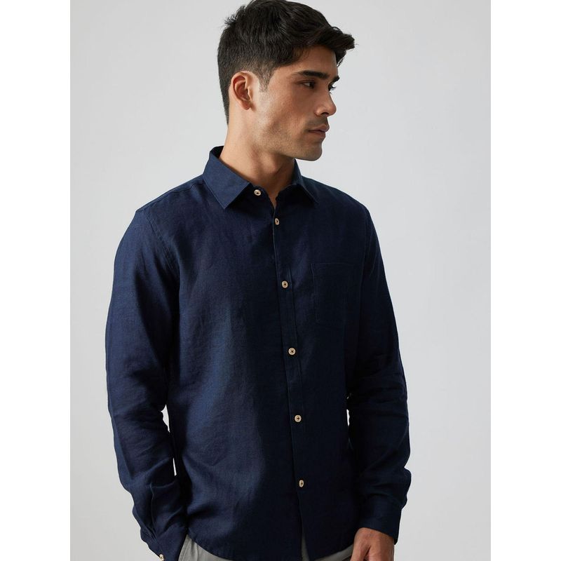 Creatures of Habit Deep Sea Blue Linen Shirt (L)