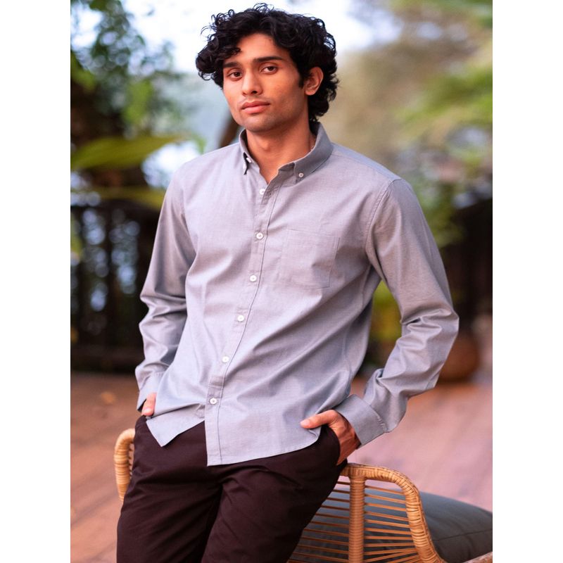 Creatures of Habit Egyptian Cotton Button-Down Shirt Light Grey (XL)