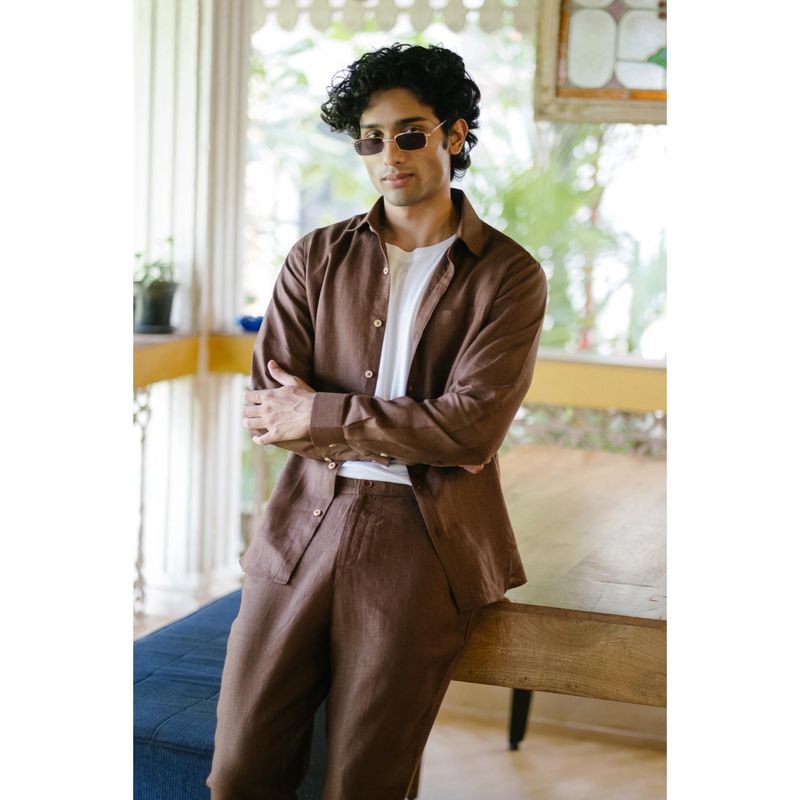 Creatures of Habit Linen Shirt Tree Trunk Brown (M)