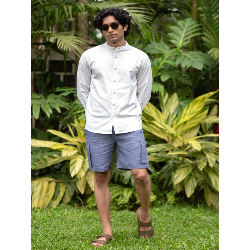 Creatures of Habit Egyptian Cotton Bandhgala Shirt Cream Melange (S)