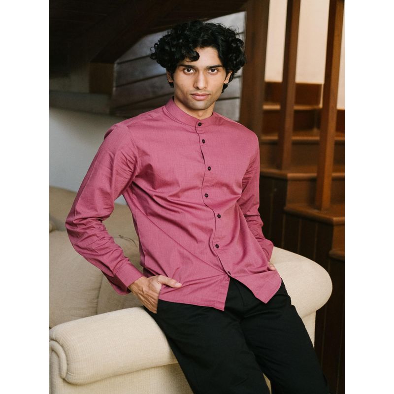 Creatures of Habit Egyptian Cotton Bandhgala Shirt Raspberry Glaze (S)
