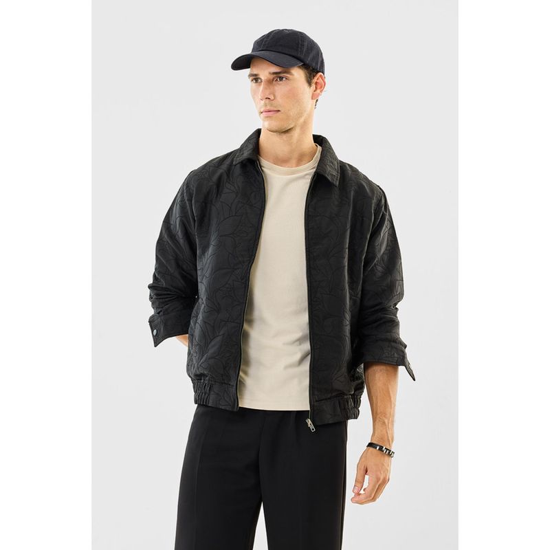 Snitch Black Floral Full Sleeves Relaxed Casual Jacket for Men (L)