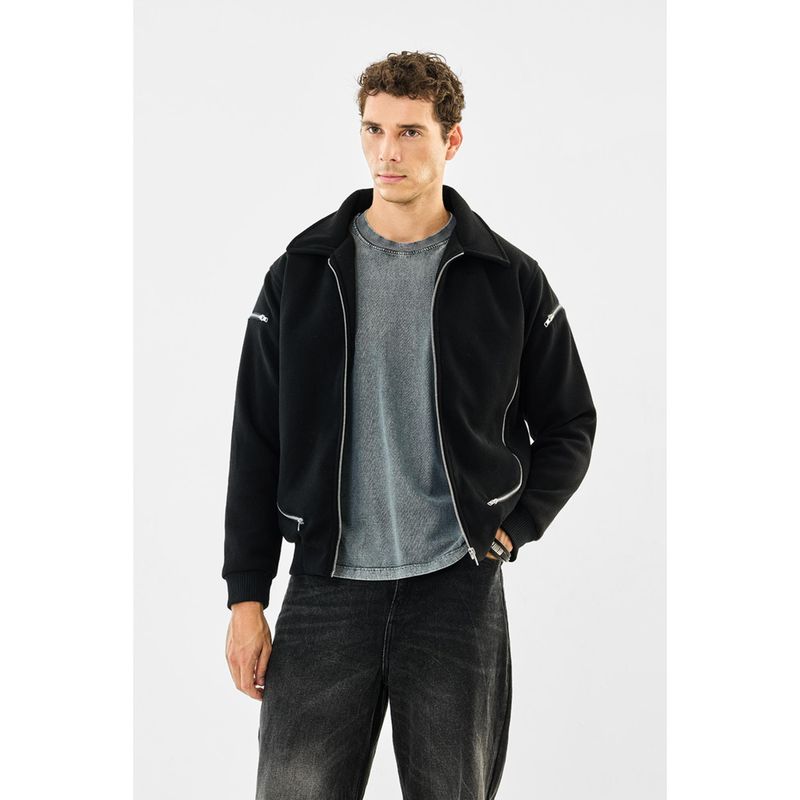 Snitch Black Solid Full Sleeves Regular Casual Jacket for Men (XL)