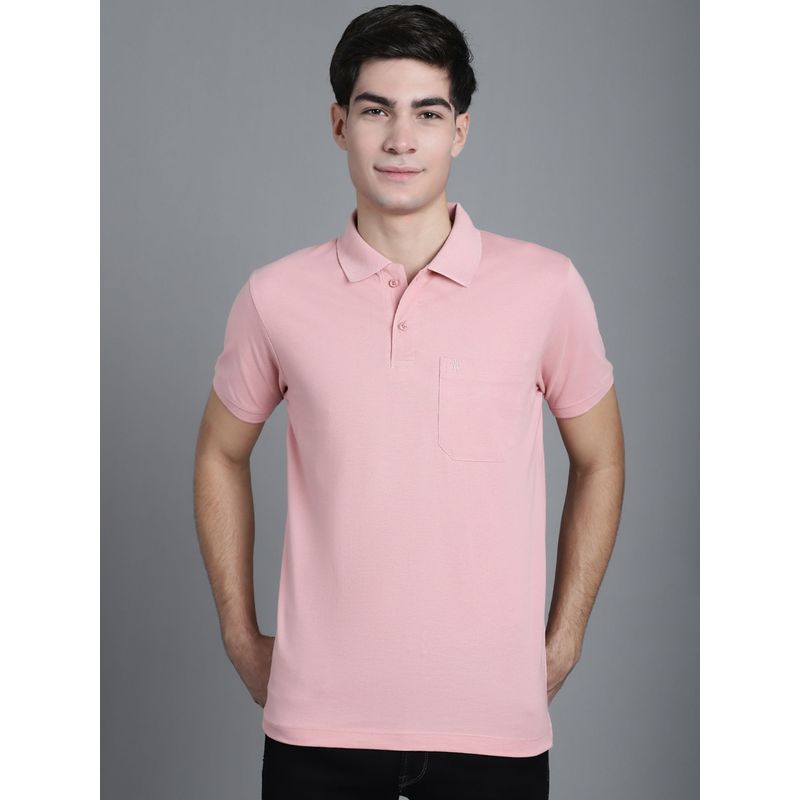 VENITIAN Men Pink Solid Cotton Polo T-Shirt with Pocket (L)