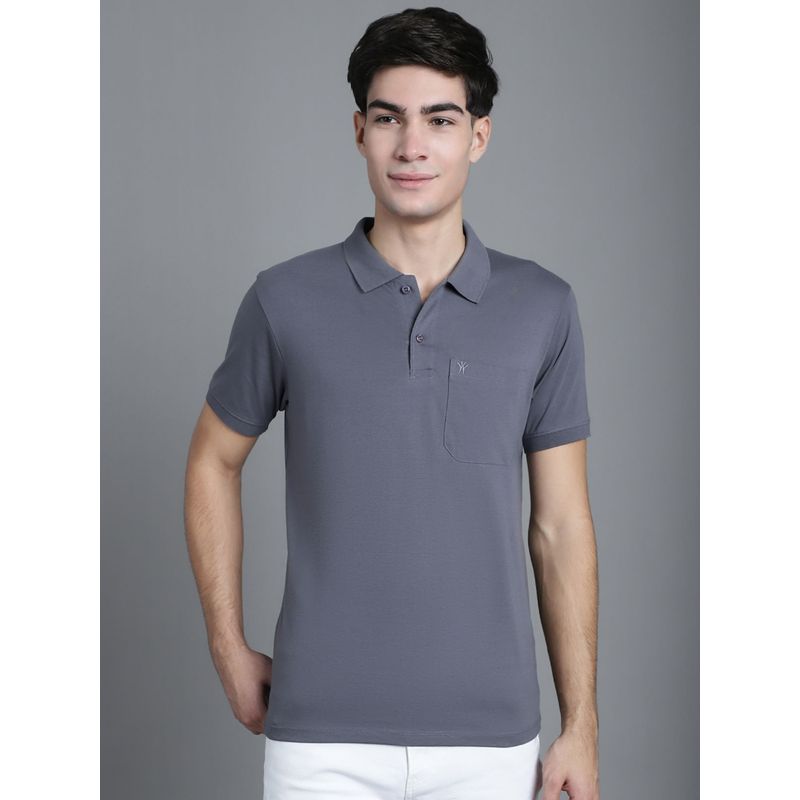 VENITIAN Men Grey Solid Cotton Sinker Cement Polo T-Shirt with Pocket (XL)