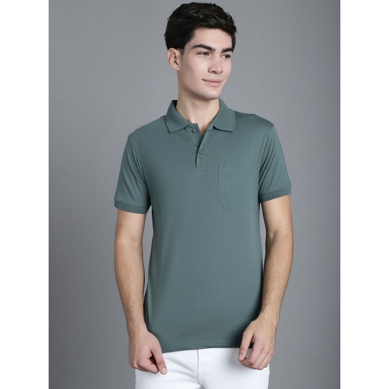 VENITIAN Men Olive Solid Cotton Polo T-Shirt with Pocket (M)