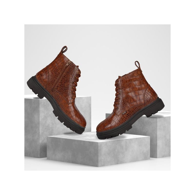 EZOK Leather Ankle Lace Up Tan Casual Boots for Men (UK 10)