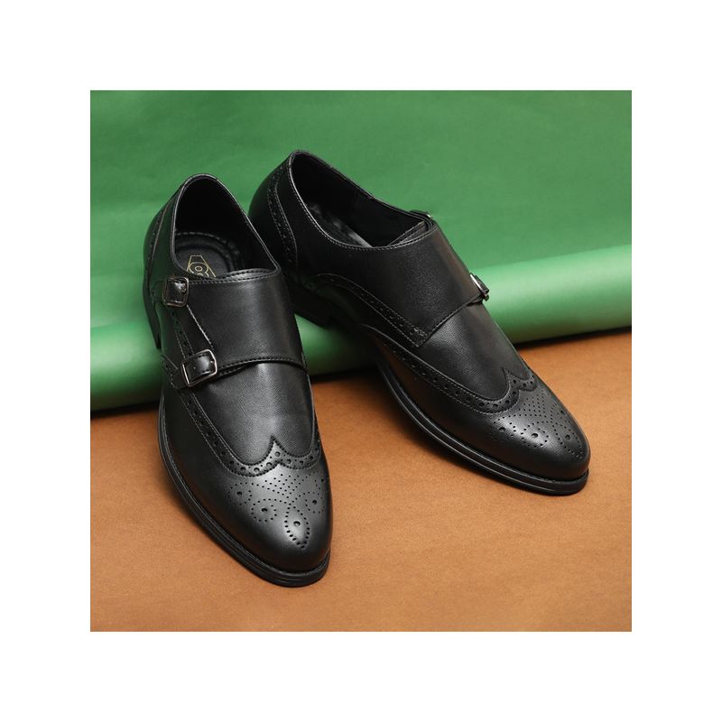 V8 by Ruosh The Bruno Black Men Formal Monk Straps (EURO 43)