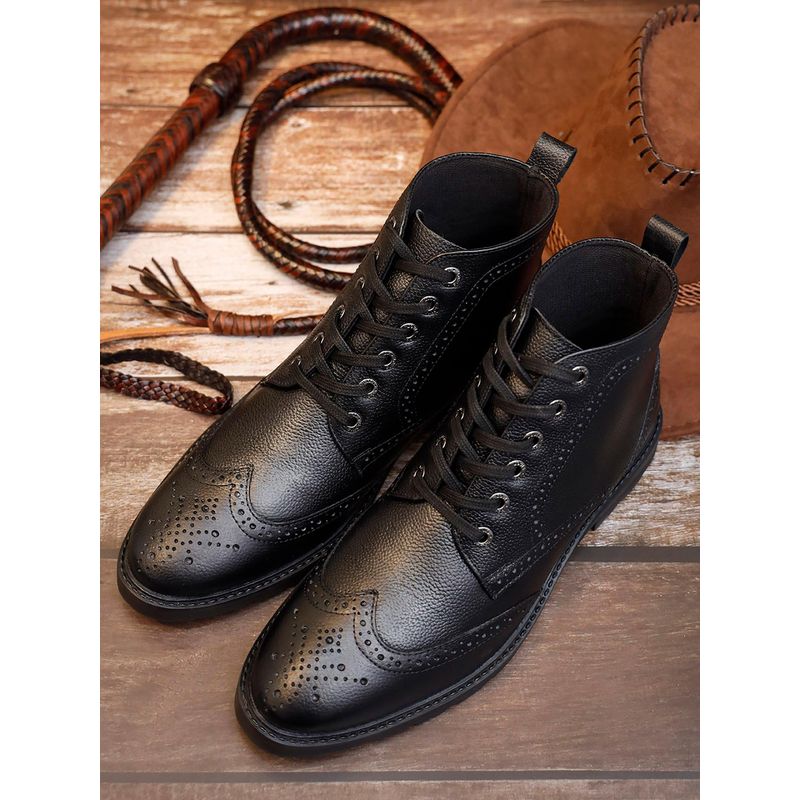Louis Stitch Louis Stitch Men Brunette Black Milled Leather Mid-Top Brogue Boots (UK 8) (UK 8)
