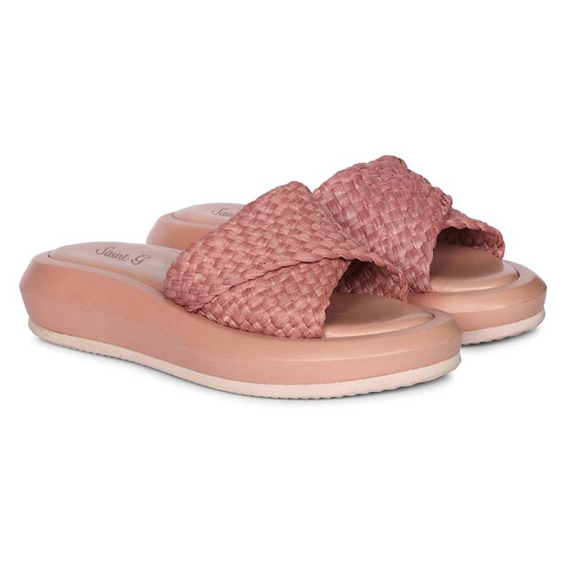 Saint G Pink Woven Leather Platform Sandals (UK 4)