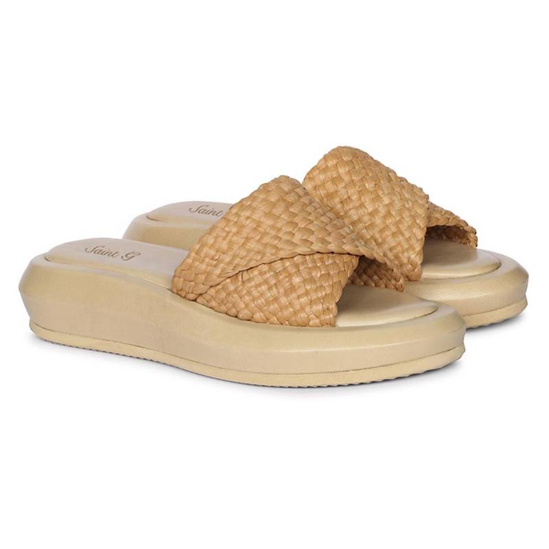 Saint G Tan Woven Leather Platform Sandals (UK 4)