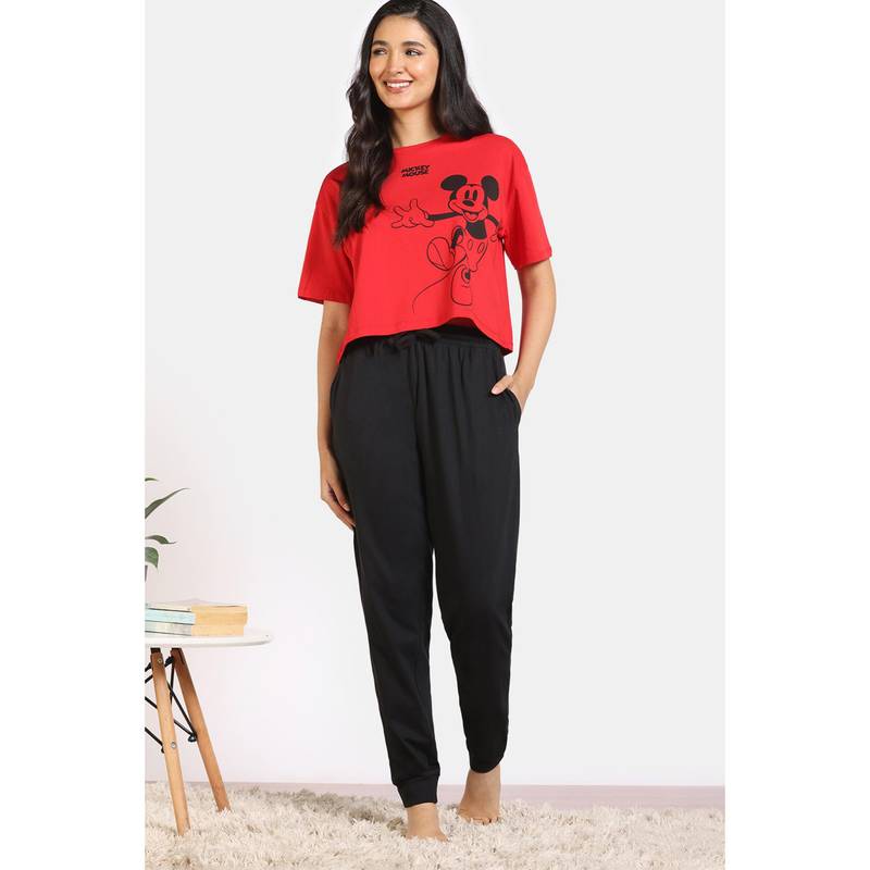Zivame 2 Mile Fashion Knit Cotton Loungewear Co-Ord Set - Beauty (XL)