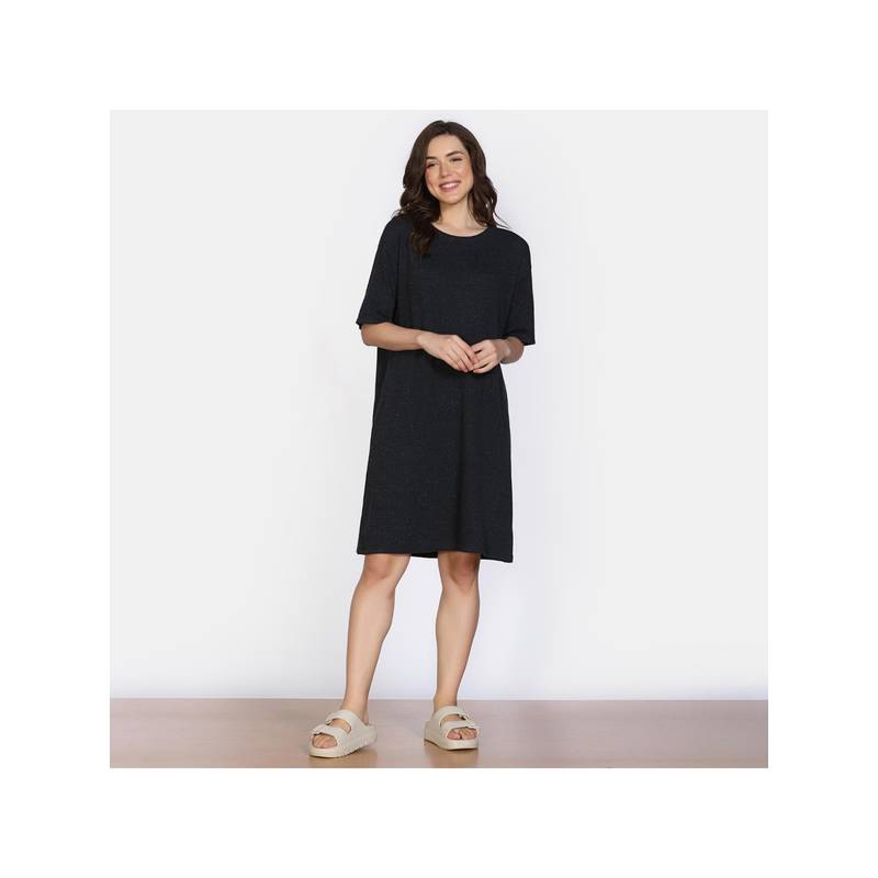 Zivame 2 Mile Fashion Knit Cotton Loungewear Dress - Caviar (L)