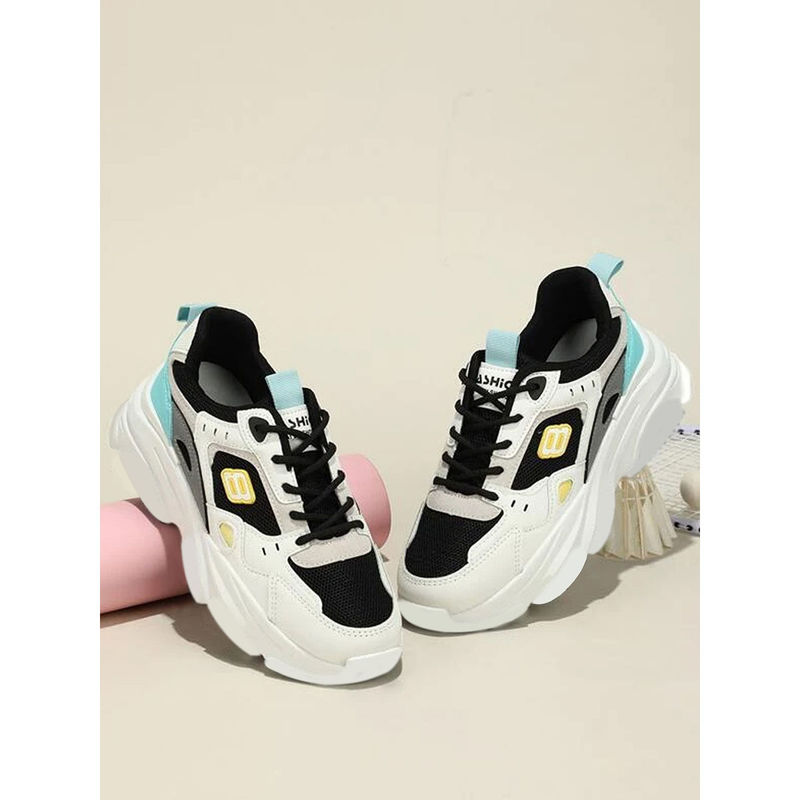 Shoetopia Colorblock Breathable Black Chunky Sneakers for Women (EURO 38)